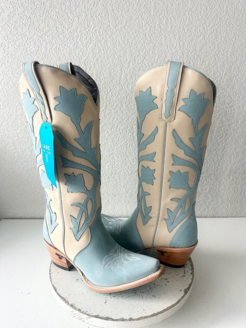 Lane JOLENE Cowboy Boots Blueberry Buttermilk Suede Leather Tall Snip Toe Sz 8